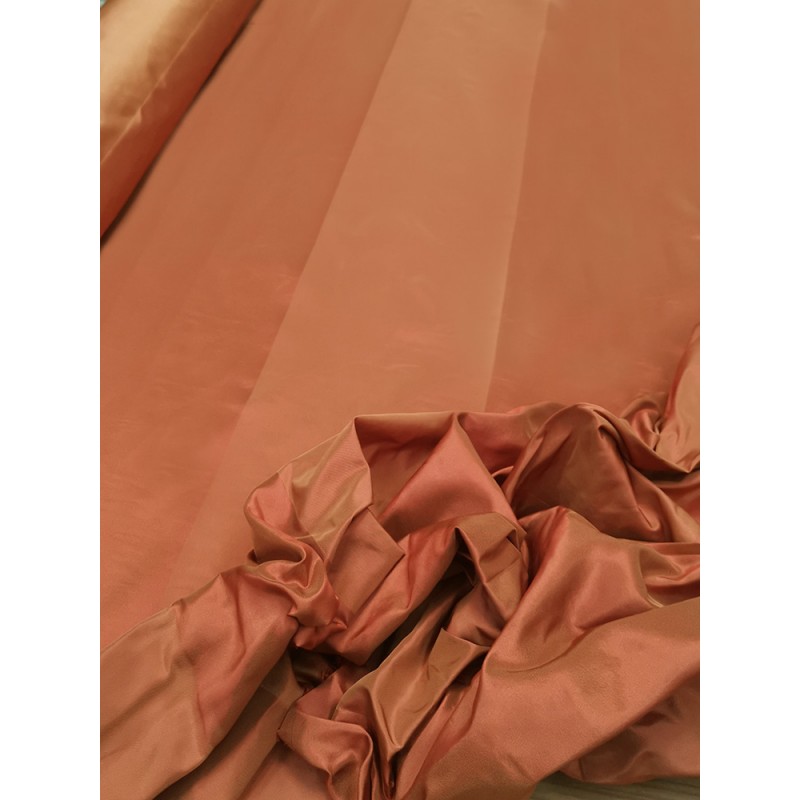 Tessuto al metro in Taffetas 100% di seta a righe verticali nelle tonalità  del color mattone - Magzero1 S.R.L.S.