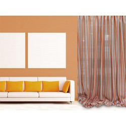 Tenda a righe verticali in mussola di cotone color arancione e grigio