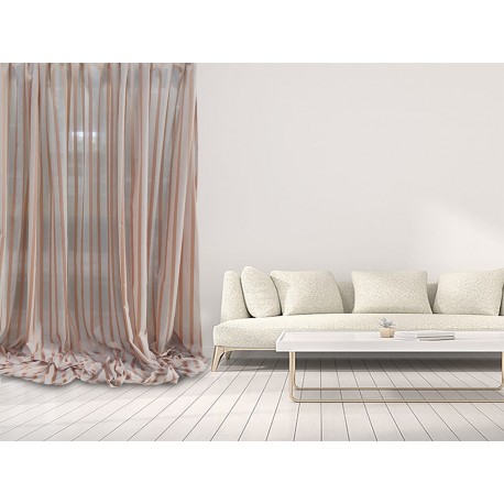 Tenda a righe verticali in mussola di cotone color tortora e bronzo