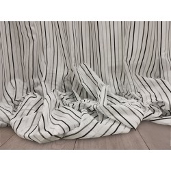 Tessuto a metraggio in mussola di cotone Polinesia color bianco a righe nere, argento e antracite